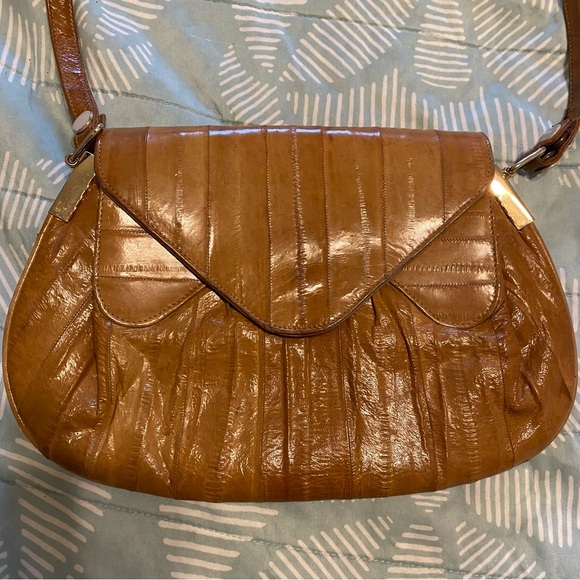 Vintage Statement Purse Brown Eel Skin Shoulder Bag - Picture 4 of 12